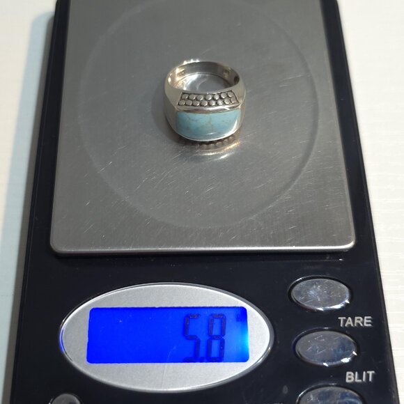 Size 6 Sterling Silver Turquoise Stone With Pattern Ring A1522 - Picture 8 of 8